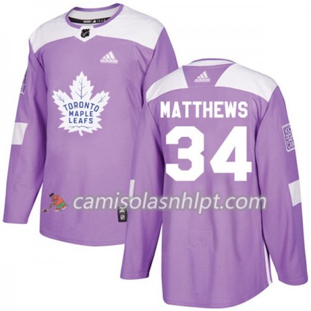 Camisola Toronto Maple Leafs Auston Matthews 34 Adidas 2017-2018 Roxo Fights Cancer Practice Authentic - Homem
